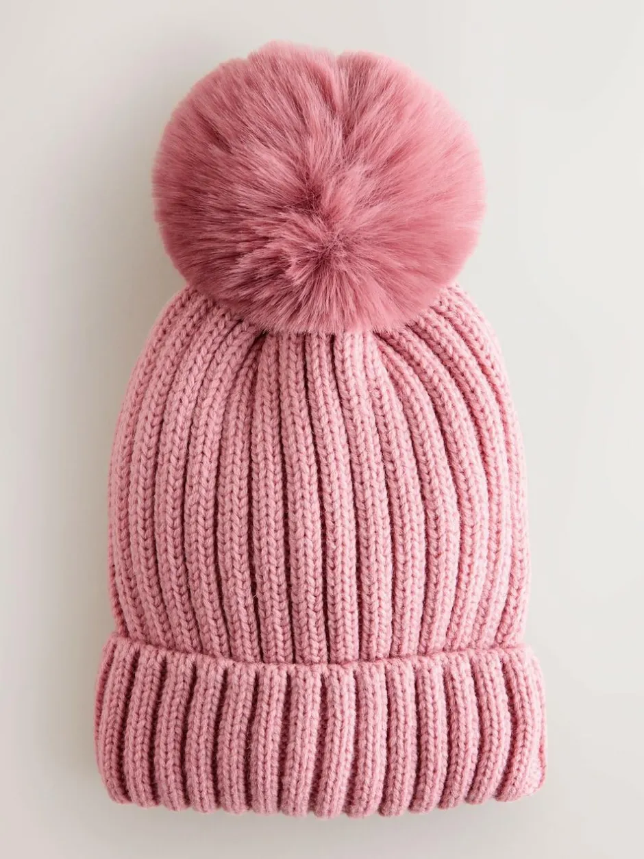 Next Pink Rib Pom Beanie (3mths-16yrs) Outlet