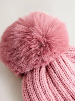 Next Pink Rib Pom Beanie (3mths-16yrs) Outlet
