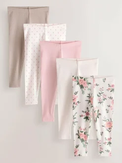 Next Pink Ribbed Leggings 5 Pack (3mths-7yrs)