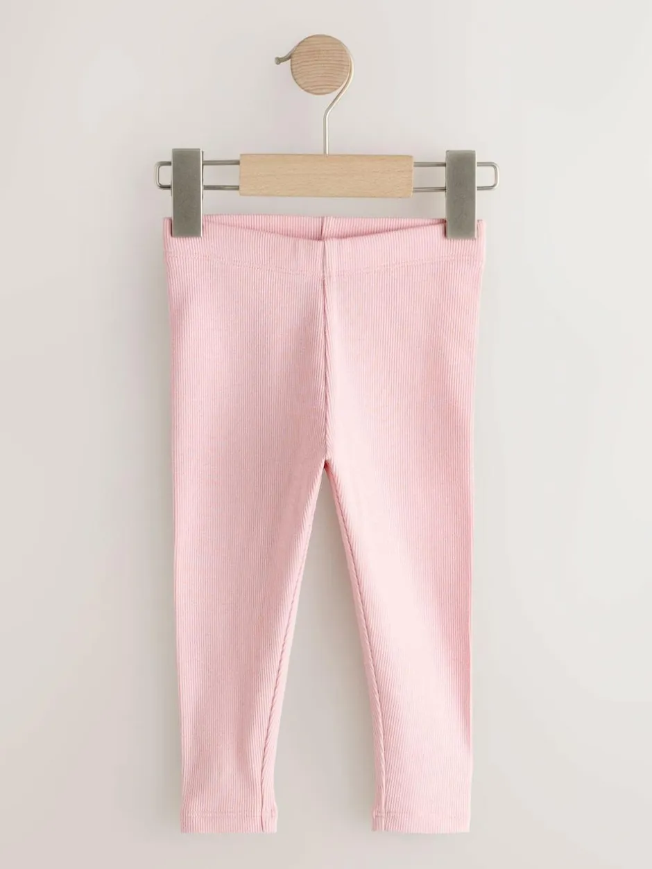 Next Pink Ribbed Leggings 5 Pack (3mths-7yrs)