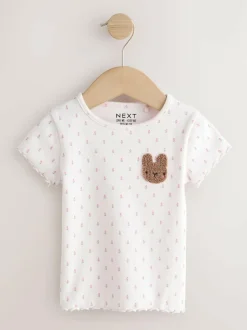 Next Pink Ribbed Short Sleeve Tops 5 Pack (3mths-7yrs) Discount