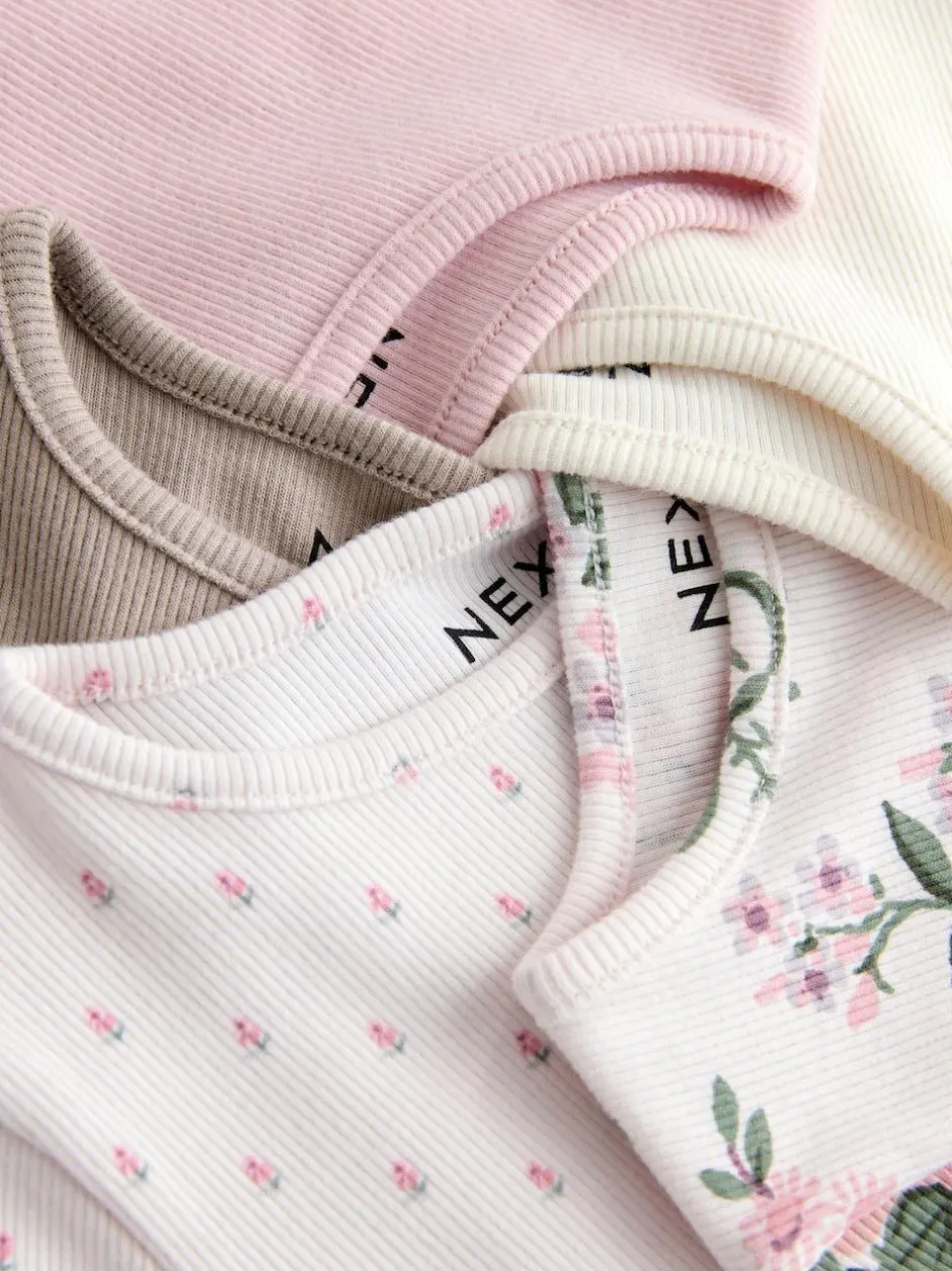 Next Pink Ribbed Short Sleeve Tops 5 Pack (3mths-7yrs) Discount