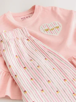 Next Pink Short Sleeve Peplum T-Shirt and Wide Leg Trousers Set (3mths-7yrs)