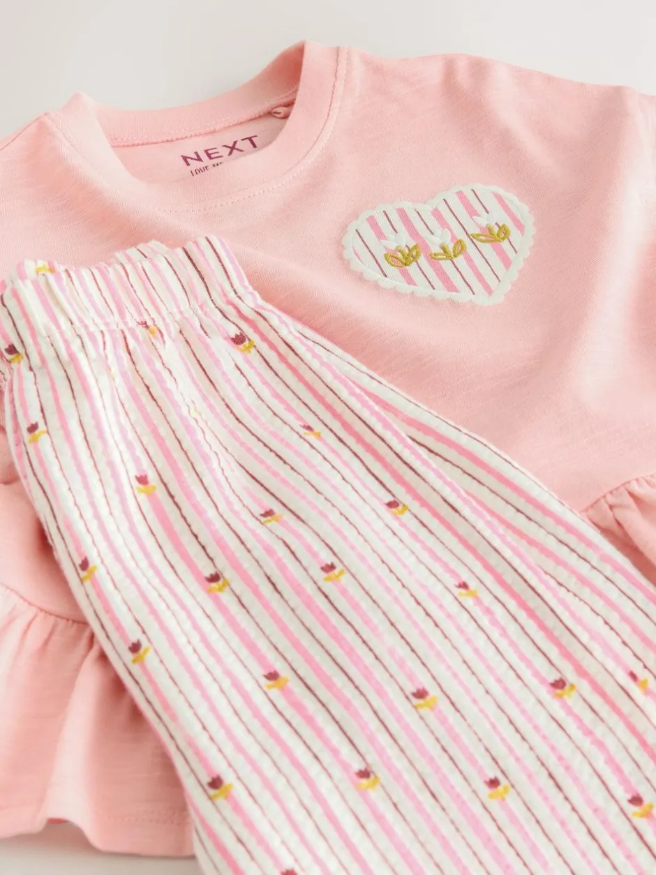 Next Pink Short Sleeve Peplum T-Shirt and Wide Leg Trousers Set (3mths-7yrs)