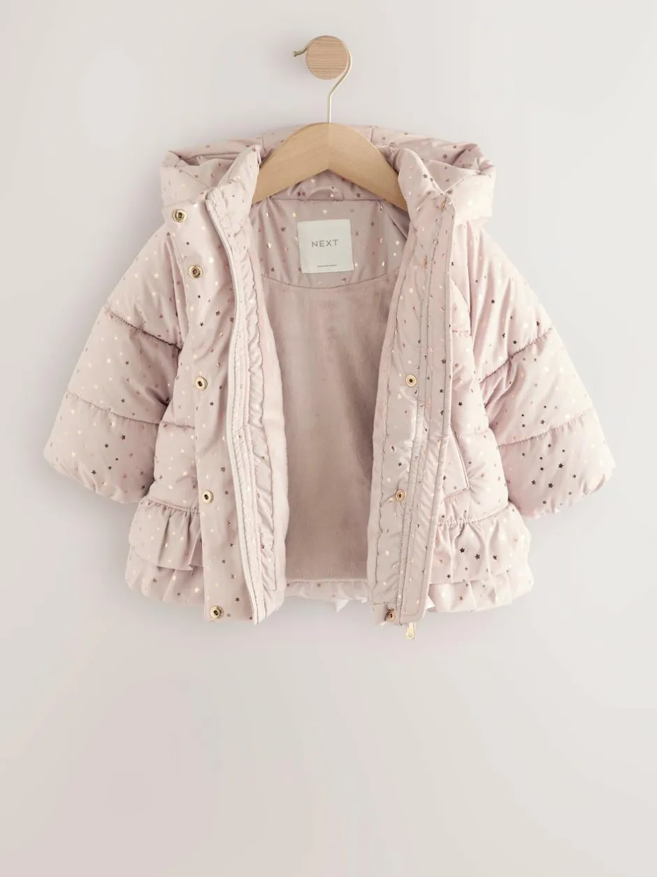 Next Shower Resistant Padded Coat With Frill Hem (3mths-7yrs) Pink Outlet