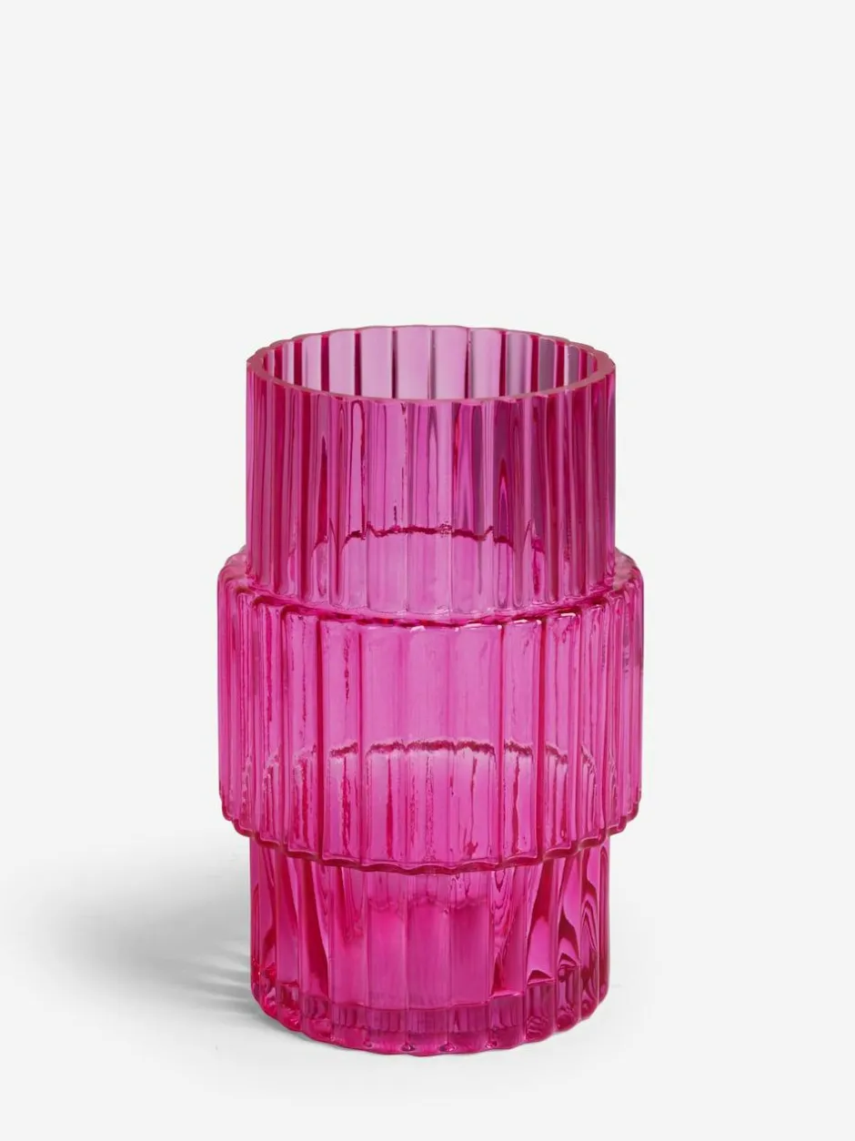 Next Small Ribbed Glass Vase Pink New