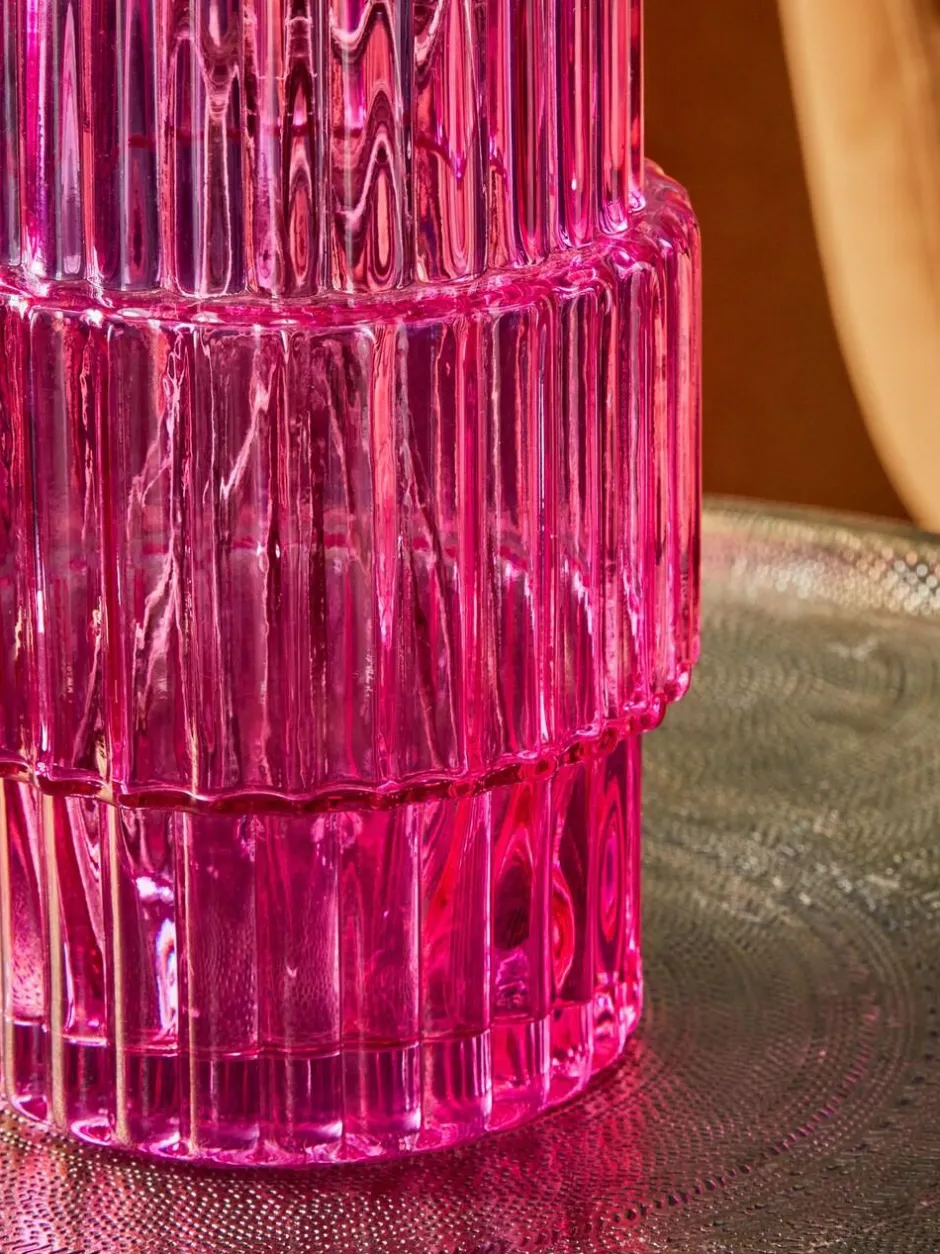 Next Small Ribbed Glass Vase Pink New