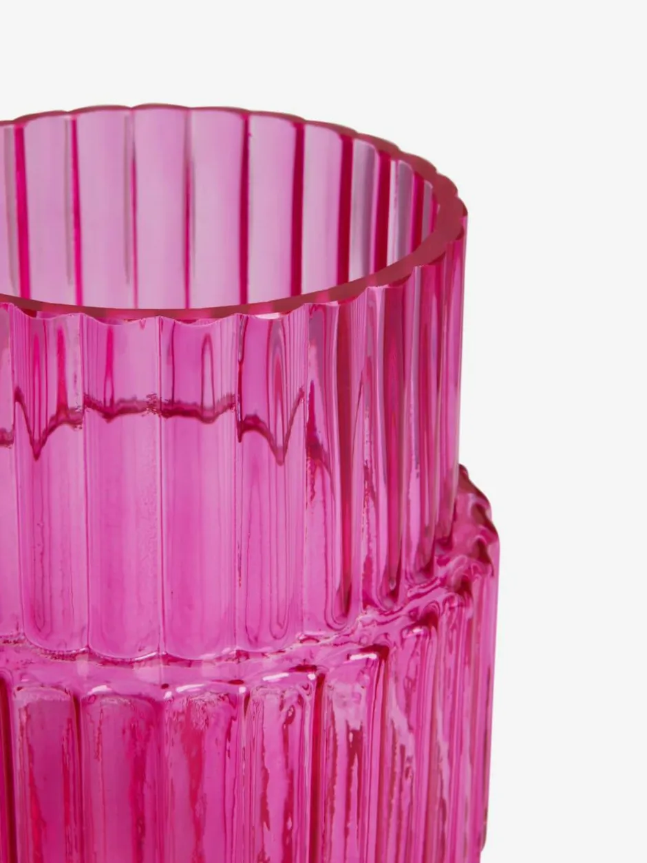 Next Small Ribbed Glass Vase Pink New