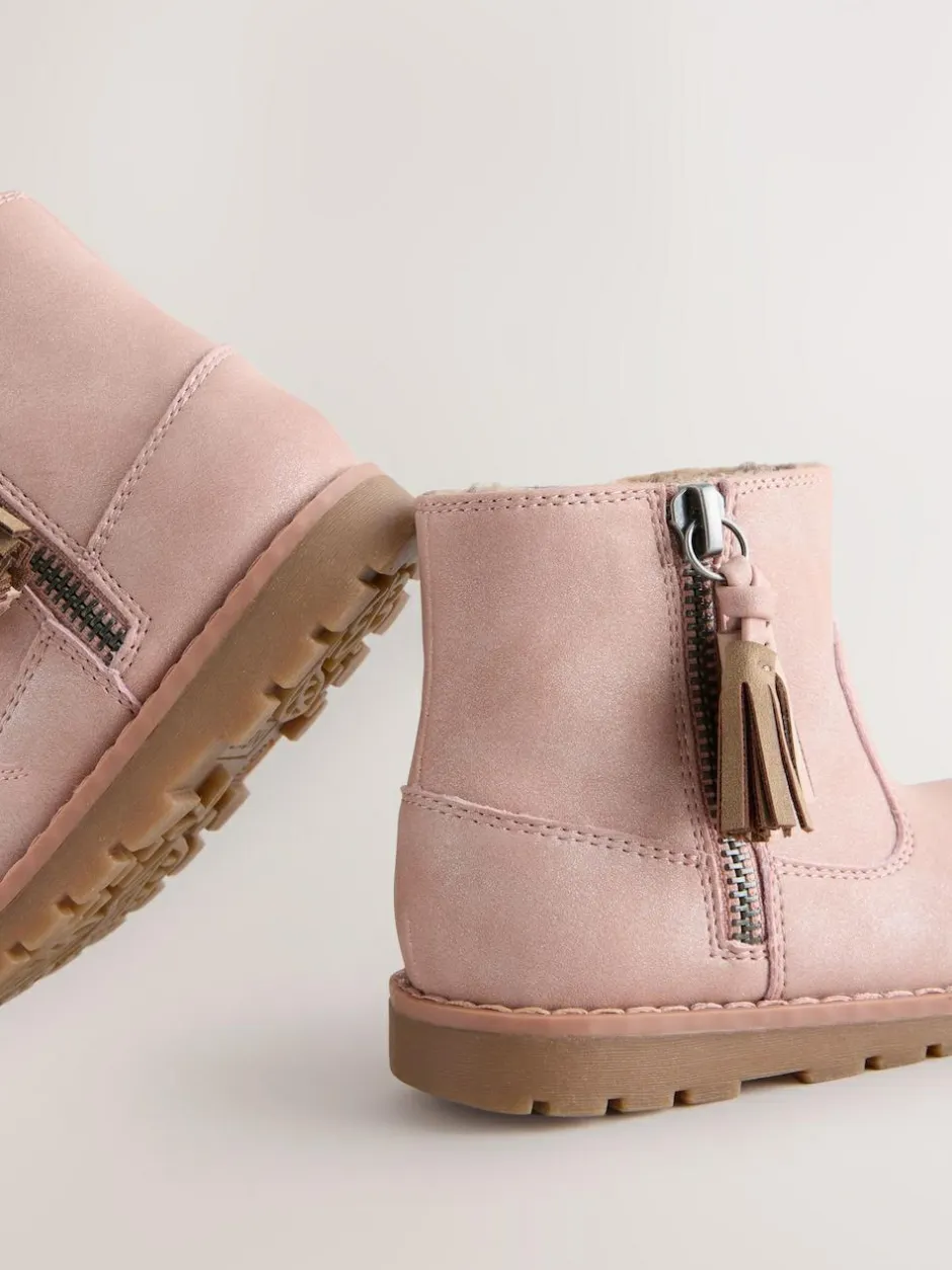 Next Pink Standard Fit (F) Chelsea Zip Tassel Ankle Boots Best