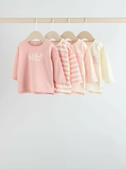 Next Pink Stripe/Slogan Long Sleeve Baby Tops 4 Pack (0mths-2yrs) Discount