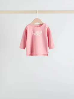 Next Pink Stripe/Slogan Long Sleeve Baby Tops 4 Pack (0mths-2yrs) Discount