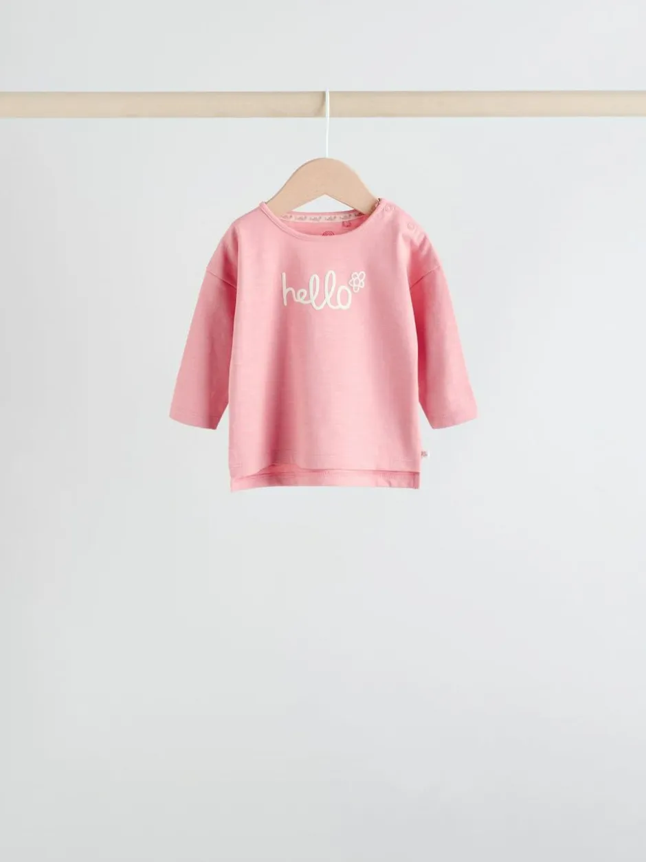 Next Pink Stripe/Slogan Long Sleeve Baby Tops 4 Pack (0mths-2yrs) Discount