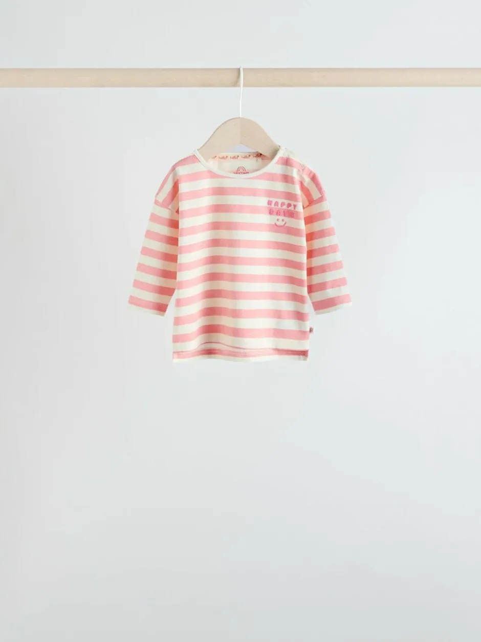 Next Pink Stripe/Slogan Long Sleeve Baby Tops 4 Pack (0mths-2yrs) Discount