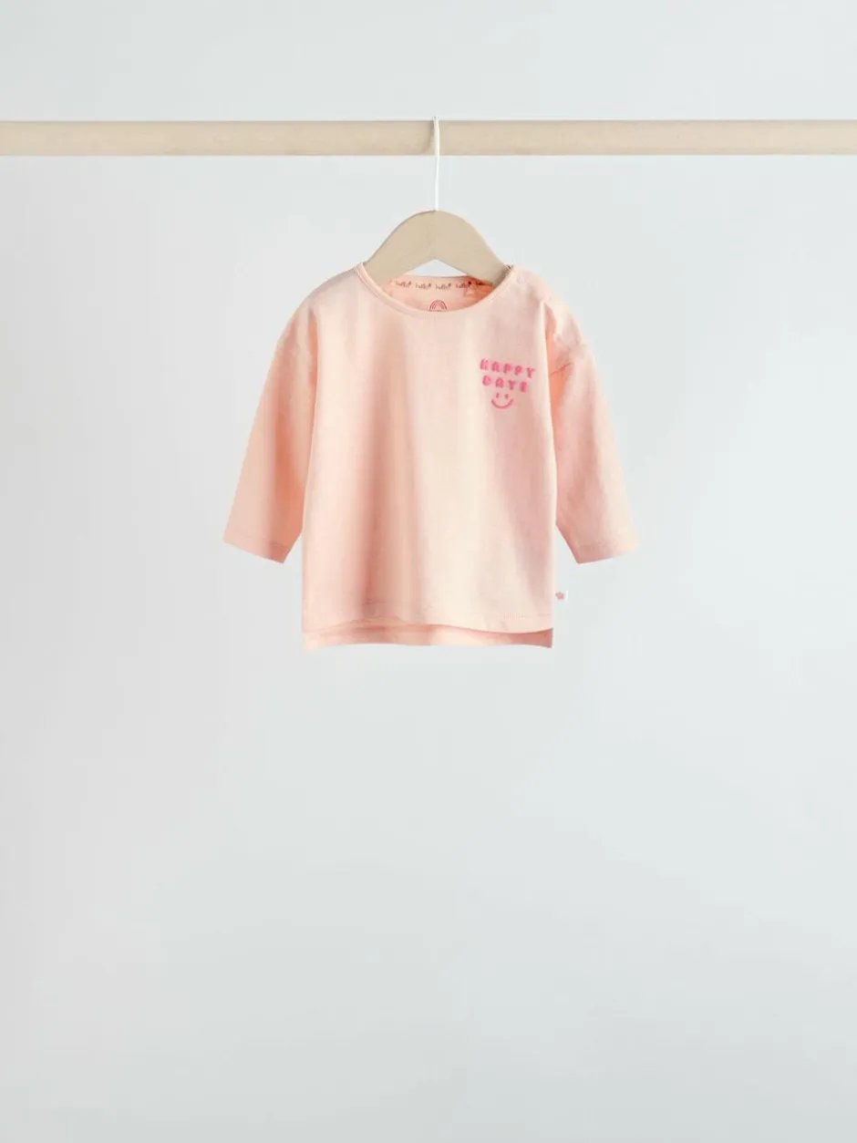Next Pink Stripe/Slogan Long Sleeve Baby Tops 4 Pack (0mths-2yrs) Discount