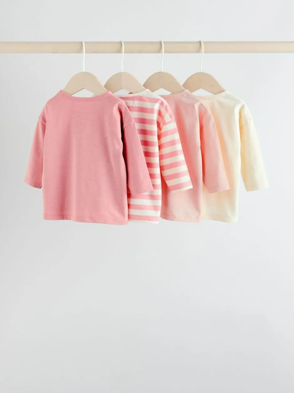 Next Pink Stripe/Slogan Long Sleeve Baby Tops 4 Pack (0mths-2yrs) Discount