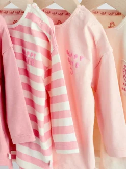 Next Pink Stripe/Slogan Long Sleeve Baby Tops 4 Pack (0mths-2yrs) Discount