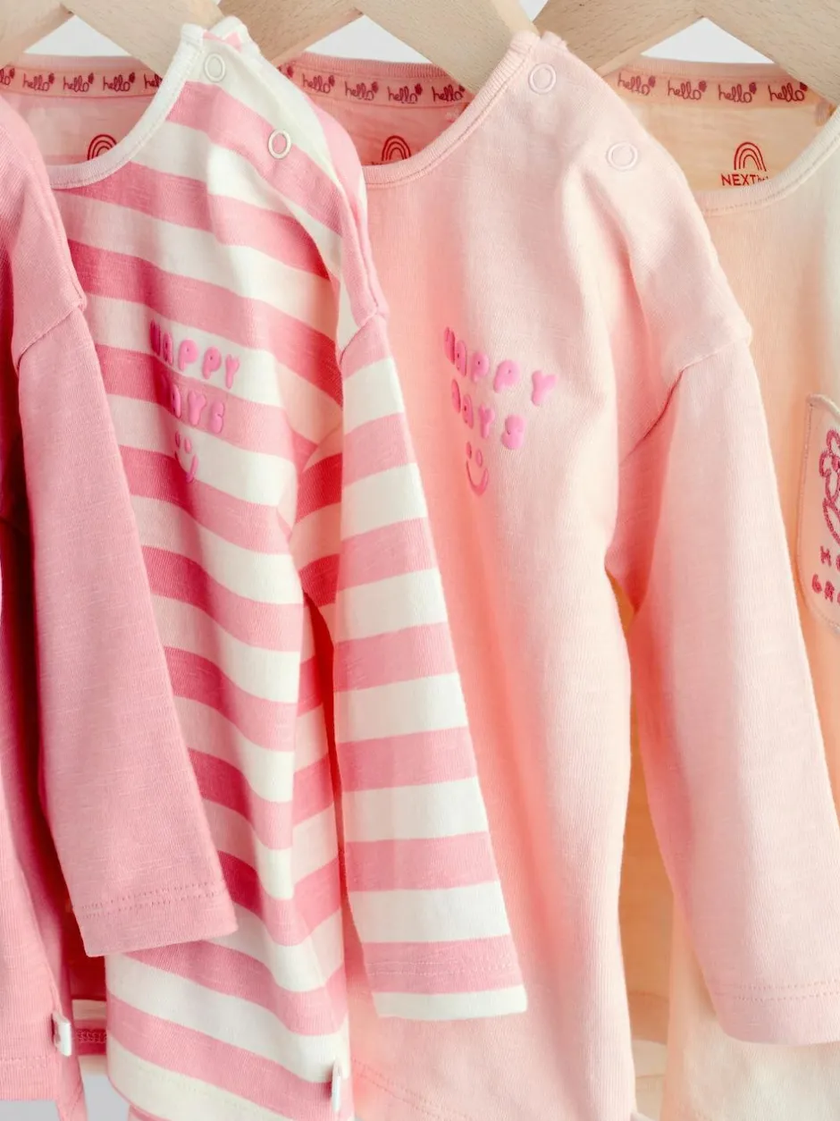 Next Pink Stripe/Slogan Long Sleeve Baby Tops 4 Pack (0mths-2yrs) Discount