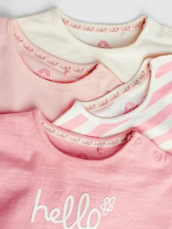 Next Pink Stripe/Slogan Long Sleeve Baby Tops 4 Pack (0mths-2yrs) Discount