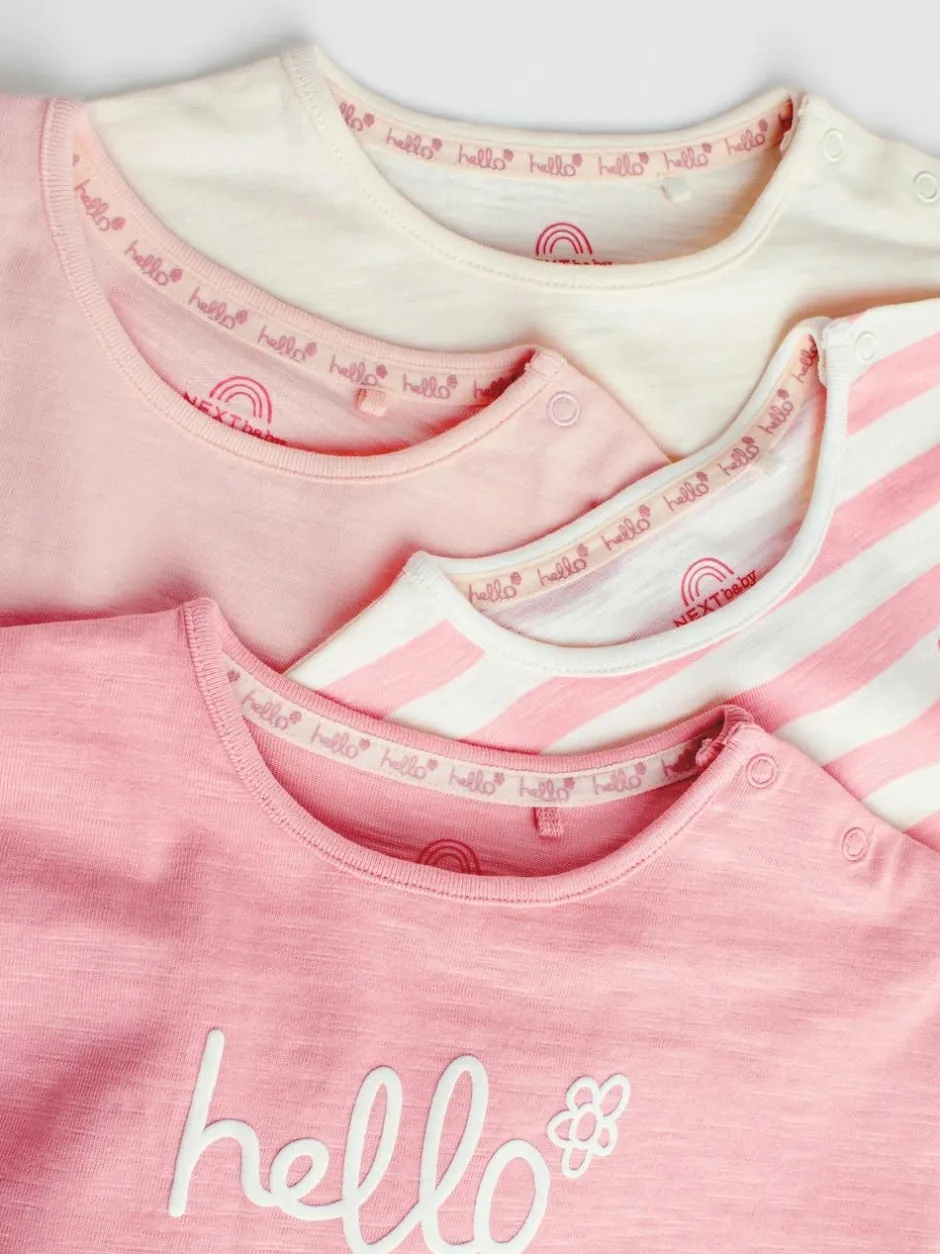 Next Pink Stripe/Slogan Long Sleeve Baby Tops 4 Pack (0mths-2yrs) Discount