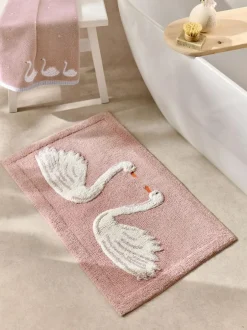 Next Pink Swan Print 100% Cotton Bath Mat Sale