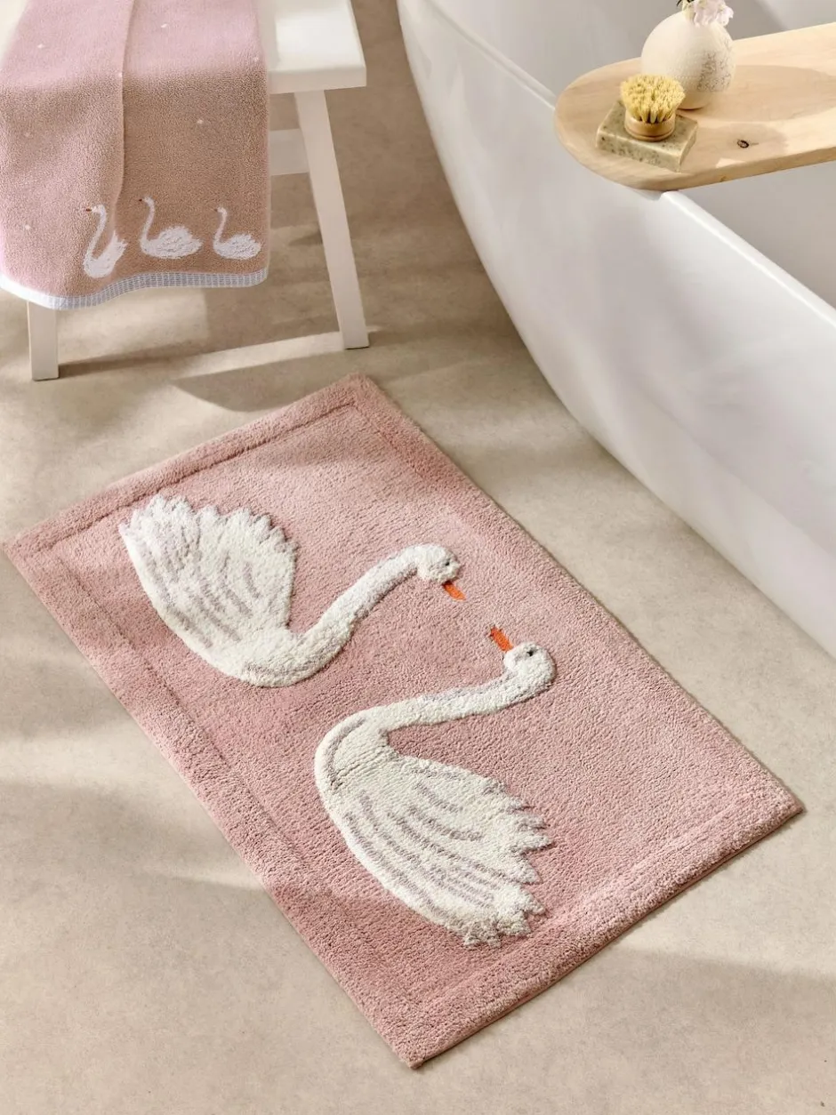 Next Pink Swan Print 100% Cotton Bath Mat Sale