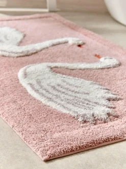 Next Pink Swan Print 100% Cotton Bath Mat Sale