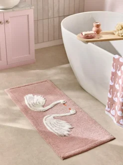 Next Pink Swan Print 100% Cotton Runner Bath Mat Outlet