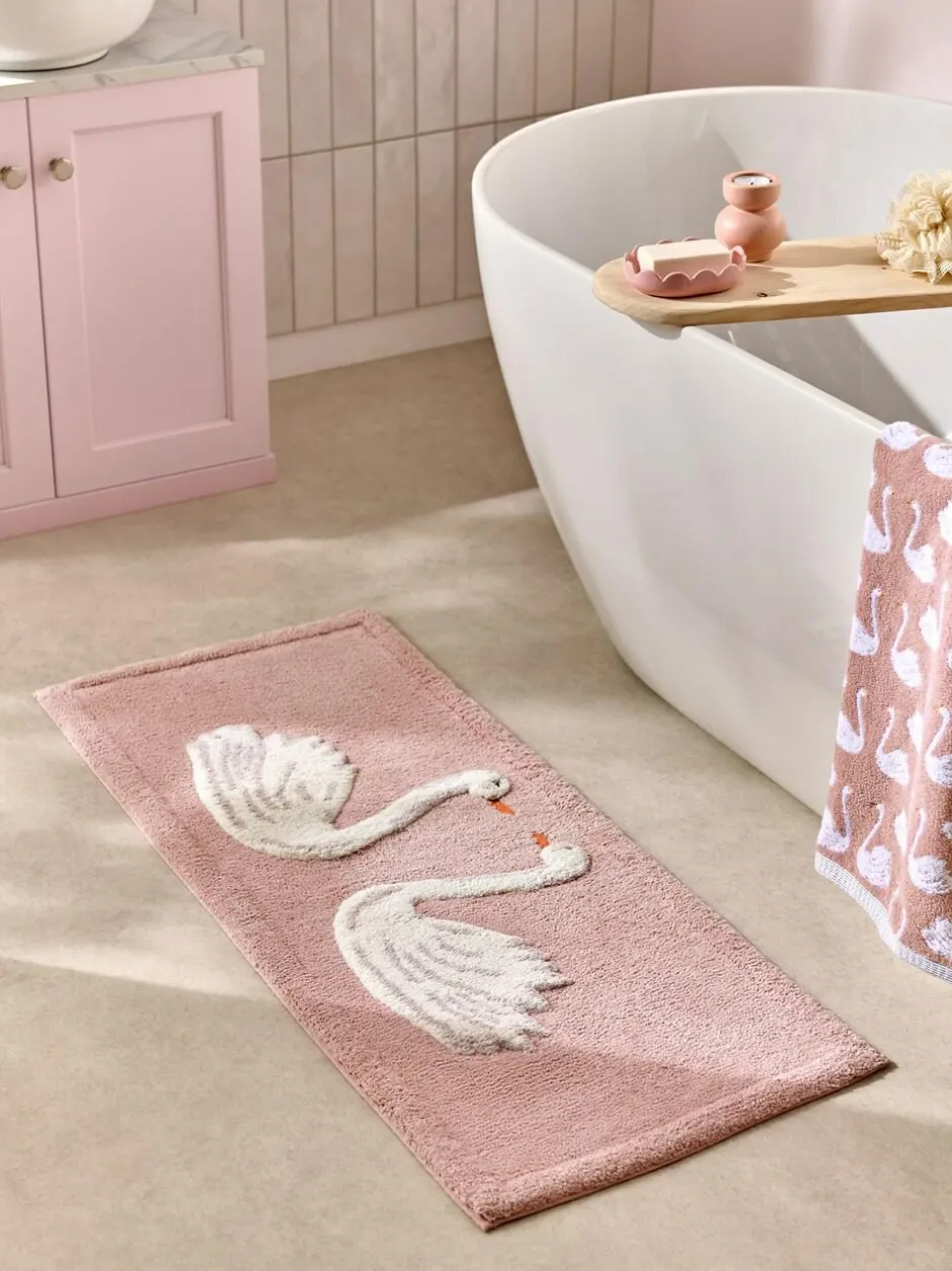 Next Pink Swan Print 100% Cotton Runner Bath Mat Outlet