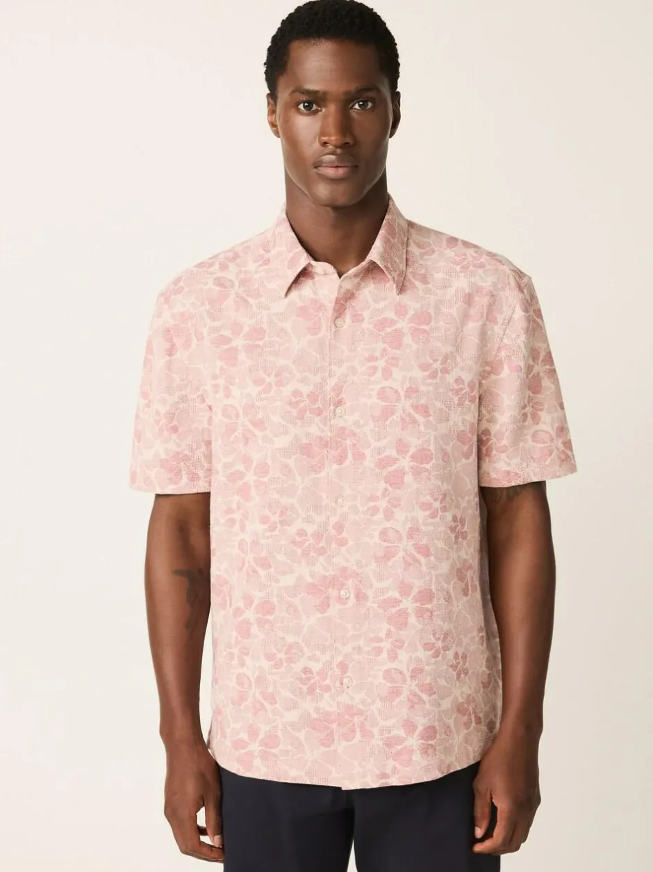 Next Textured Floral Print Short Sleeve Shirt Pink Hot