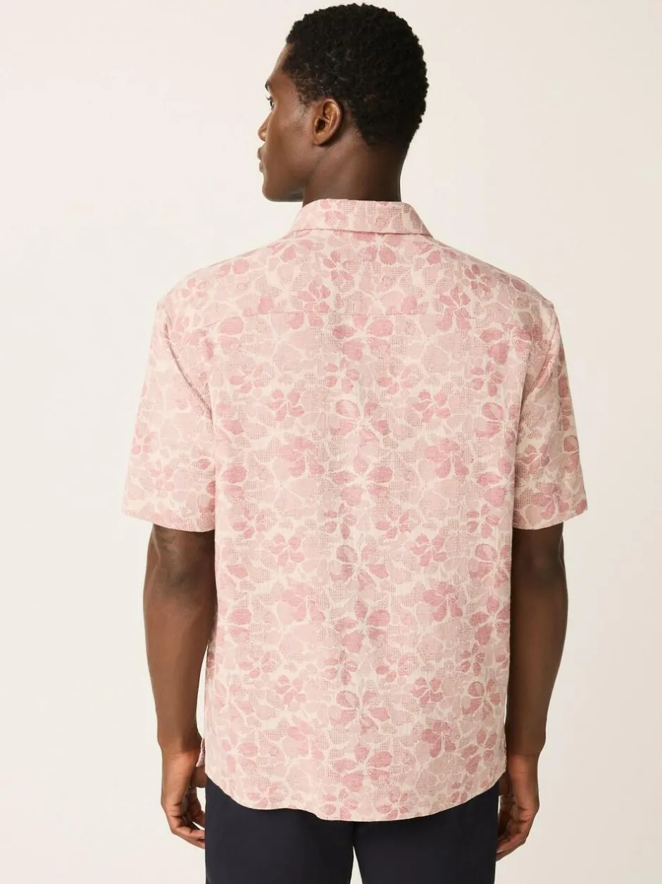 Next Textured Floral Print Short Sleeve Shirt Pink Hot