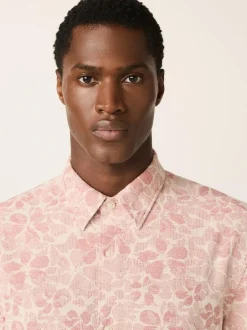 Next Textured Floral Print Short Sleeve Shirt Pink Hot
