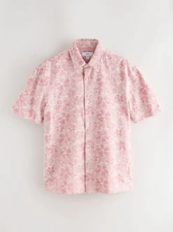 Next Textured Floral Print Short Sleeve Shirt Pink Hot