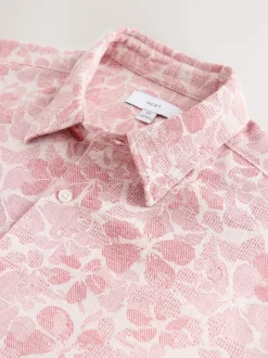 Next Textured Floral Print Short Sleeve Shirt Pink Hot