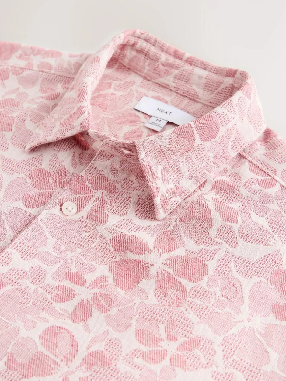 Next Textured Floral Print Short Sleeve Shirt Pink Hot