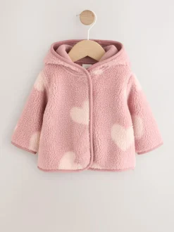 Next Pink Tonal Heart Printed Borg Baby Jacket (0-18mths) Outlet