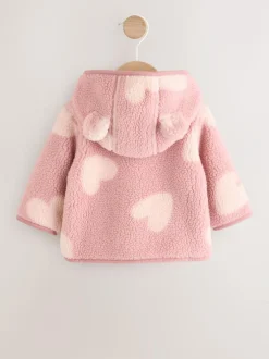 Next Pink Tonal Heart Printed Borg Baby Jacket (0-18mths) Outlet