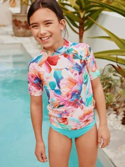 Next Pink Tropical Short Sleeve Sunsafe Rash Vest And Pant Swim Set (3-16yrs) Best