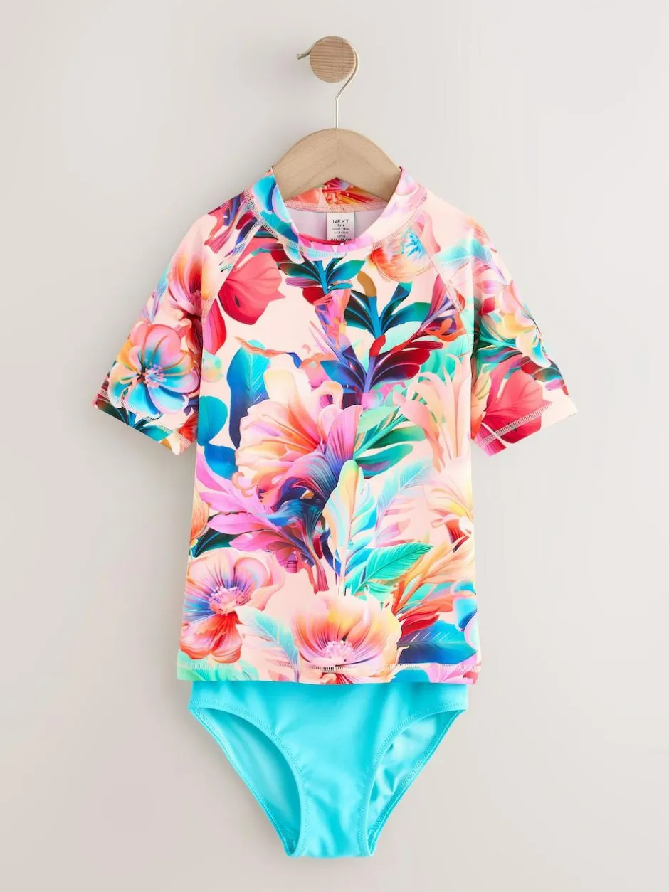Next Pink Tropical Short Sleeve Sunsafe Rash Vest And Pant Swim Set (3-16yrs) Best