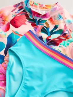 Next Pink Tropical Short Sleeve Sunsafe Rash Vest And Pant Swim Set (3-16yrs) Best