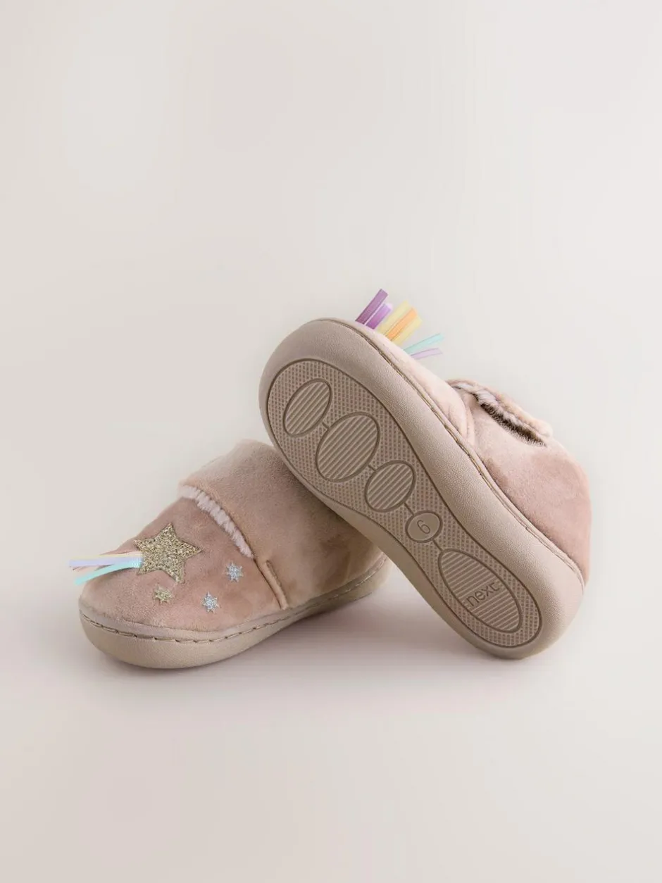 Next Cosy Lined Cupsole Slippers Pink Unicorn