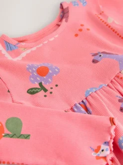 Next Pink Unicorn Long Sleeve Ribbed Dress (3mths-7yrs) Online