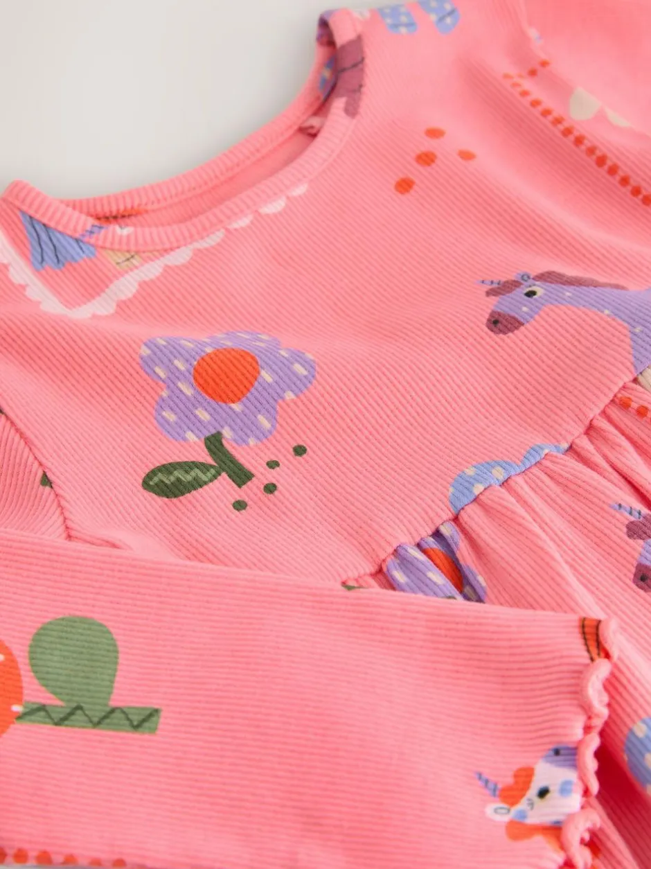 Next Pink Unicorn Long Sleeve Ribbed Dress (3mths-7yrs) Online