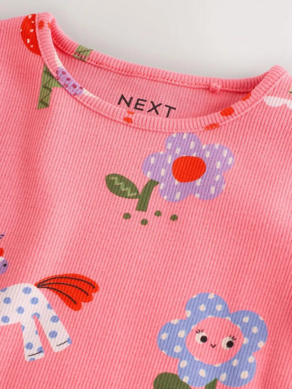 Next Pink Unicorn Rib Long Sleeve T-Shirt (3mths-7yrs) Online