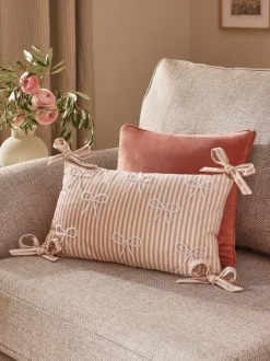 Next Pink Velvet Embellished Bow Cushion Clearance