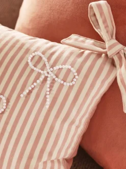 Next Pink Velvet Embellished Bow Cushion Clearance
