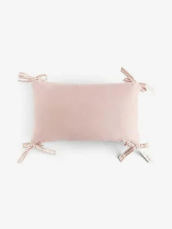Next Pink Velvet Embellished Bow Cushion Clearance