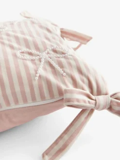 Next Pink Velvet Embellished Bow Cushion Clearance