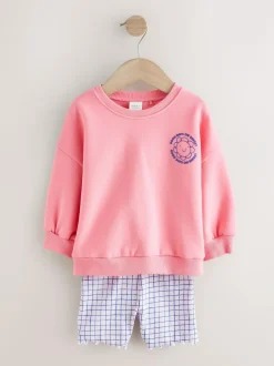 Next Pink Zebra Crew Neck Sweatshirt & Shorts Set (3mths-7yrs) Clearance