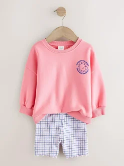 Next Pink Zebra Crew Neck Sweatshirt & Shorts Set (3mths-7yrs) Clearance