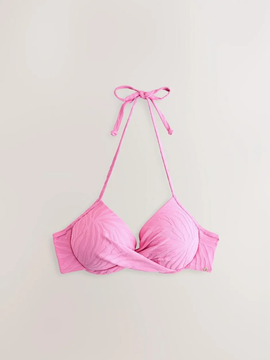 Next Pink Zebra Textured Padded Wired Plunge Bikini Top Sale